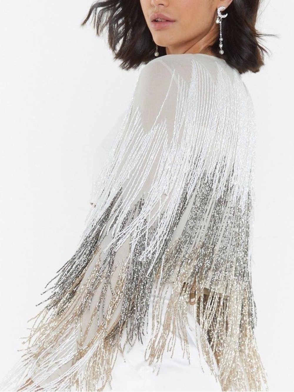 Nasty gal studio love Beaded Fringe party jacket - Ivory and silver ombre NYE - Picture 2 of 5